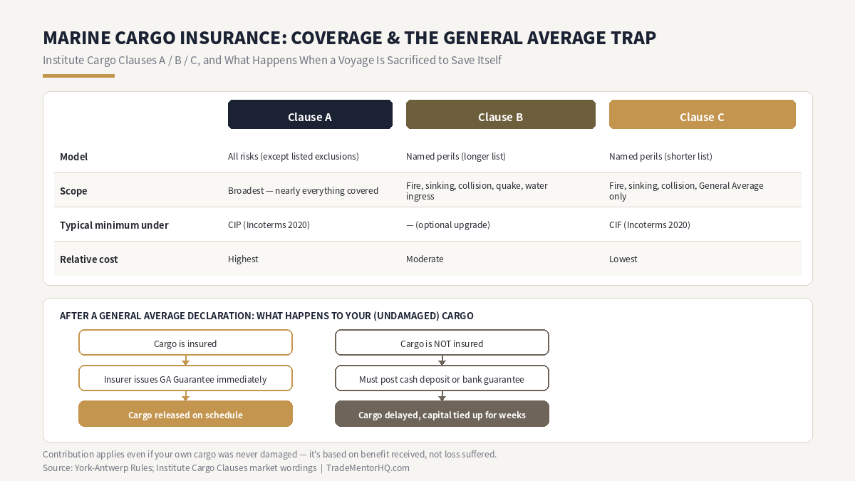Marine cargo insurance coverage levels for ocean freight shipments