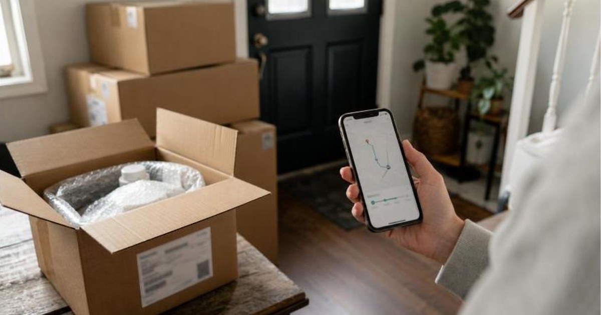 Stack of shipping boxes and a package tracking app, representing the best package forwarding services for international shoppers