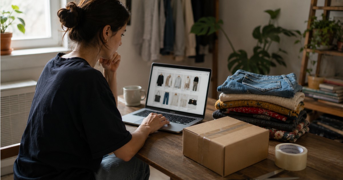 Dropshipping vs reselling side hustle comparison at a home workspace